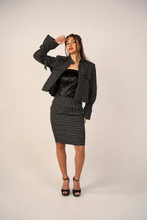 2 Pcs Tweed Trench Jacket & Skirt Set