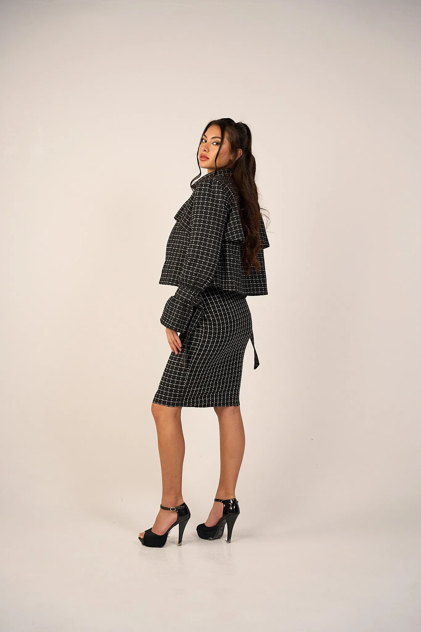 2 Pcs Tweed Trench Jacket & Skirt Set