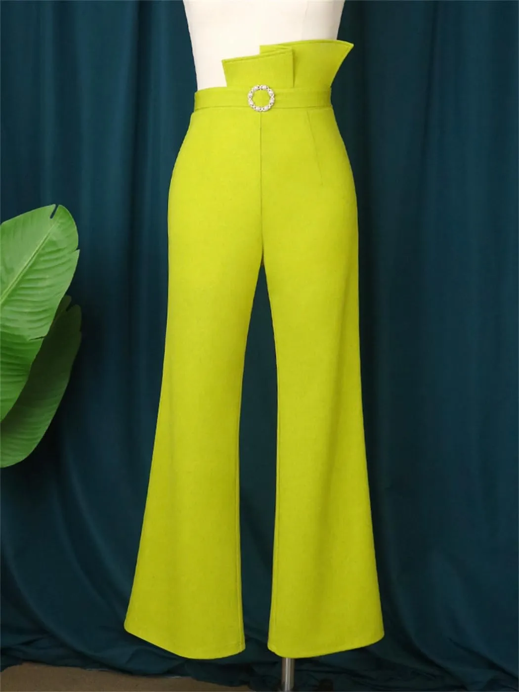 AOMEI Women's High Waist Pearl Buckle Bootcut Pants Work Casual Trousers