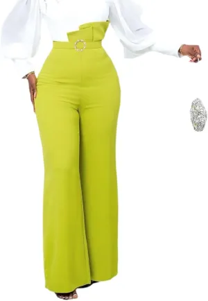 AOMEI Women's High Waist Pearl Buckle Bootcut Pants Work Casual Trousers