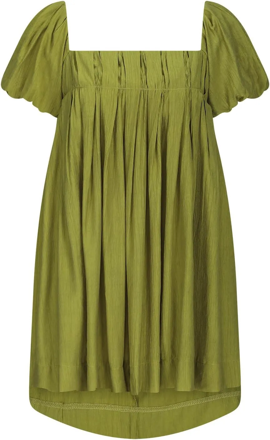 Babydoll Dress for Women 2024 Cute Puff Sleeve Dress Square Neck Short Dress High Waist Ruffle A Line Mini Dresses