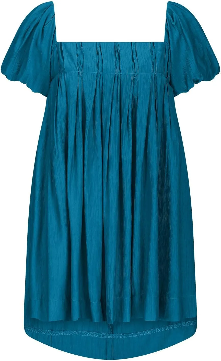 Babydoll Dress for Women 2024 Cute Puff Sleeve Dress Square Neck Short Dress High Waist Ruffle A Line Mini Dresses