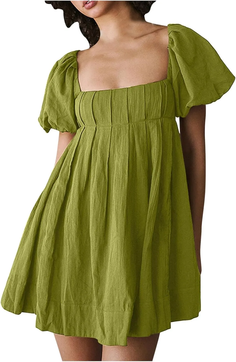 Babydoll Dress for Women 2024 Cute Puff Sleeve Dress Square Neck Short Dress High Waist Ruffle A Line Mini Dresses