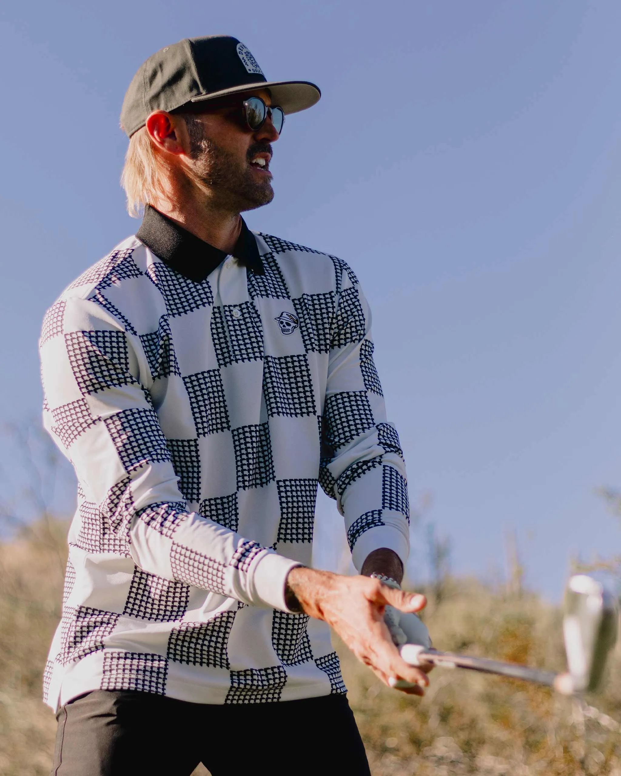 Back9 Checker Long Sleeve Polo
