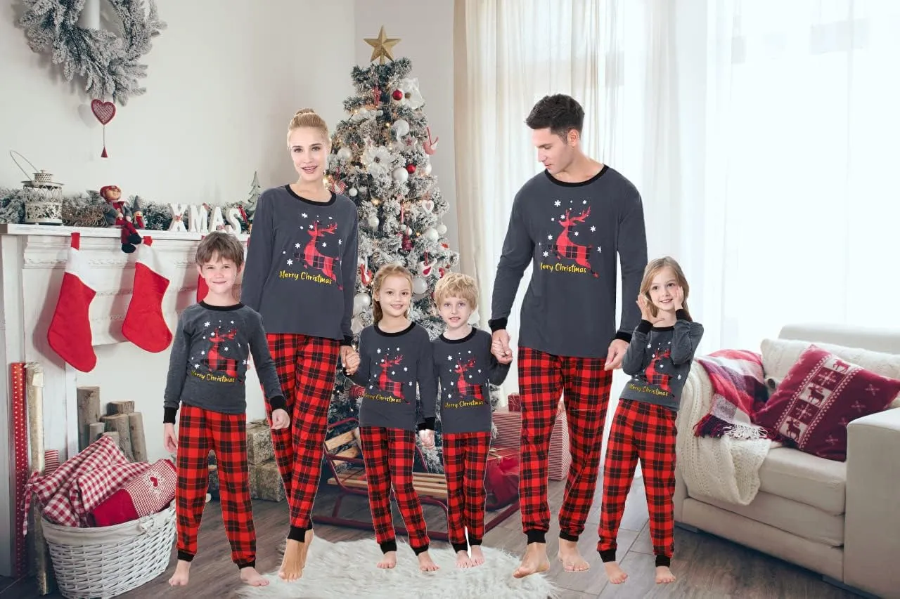 Benaive Matching Family Christmas Pajamas Set Boys Girls Holiday Pjs for Women Men Sleepwear