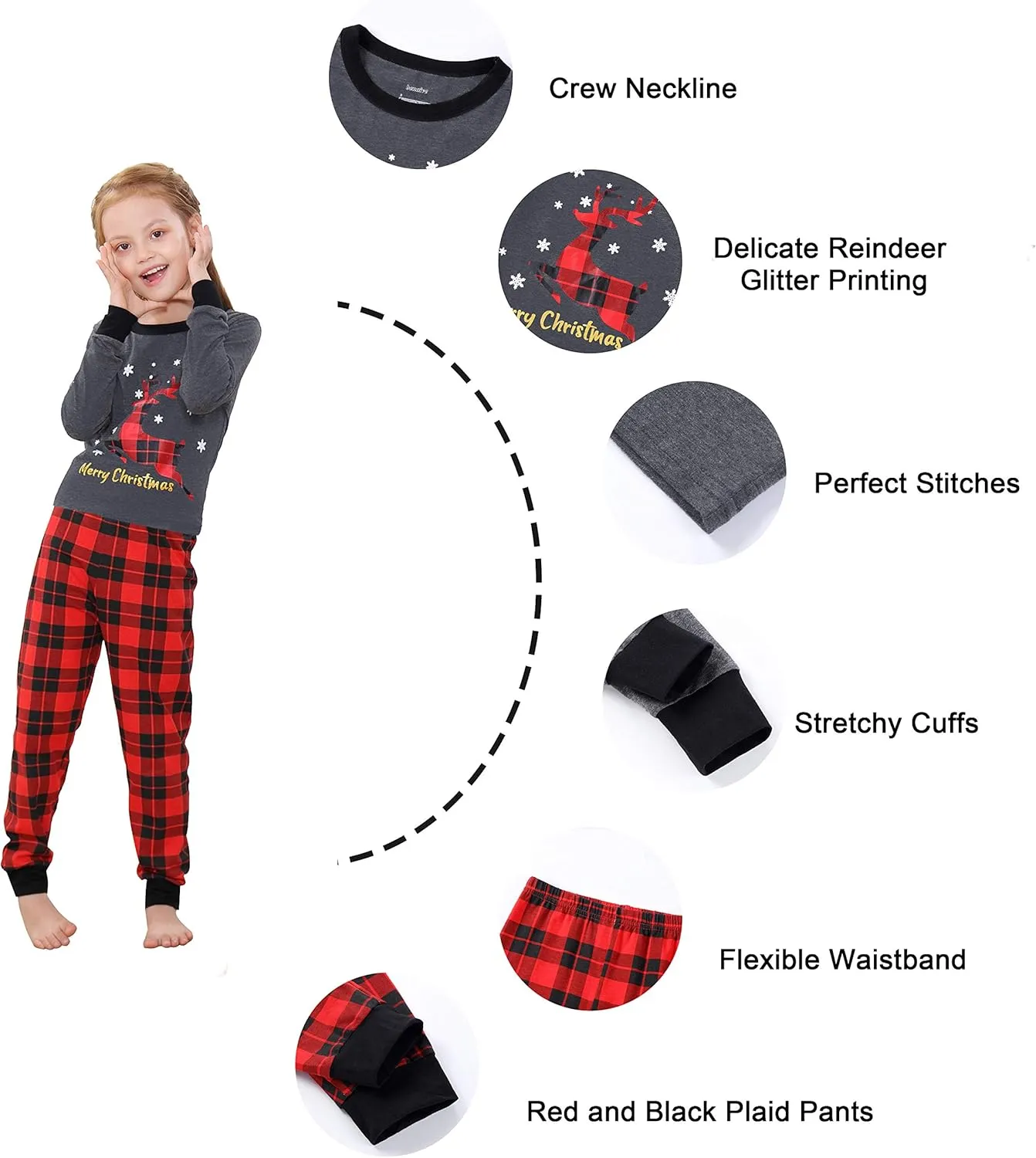 Benaive Matching Family Christmas Pajamas Set Boys Girls Holiday Pjs for Women Men Sleepwear