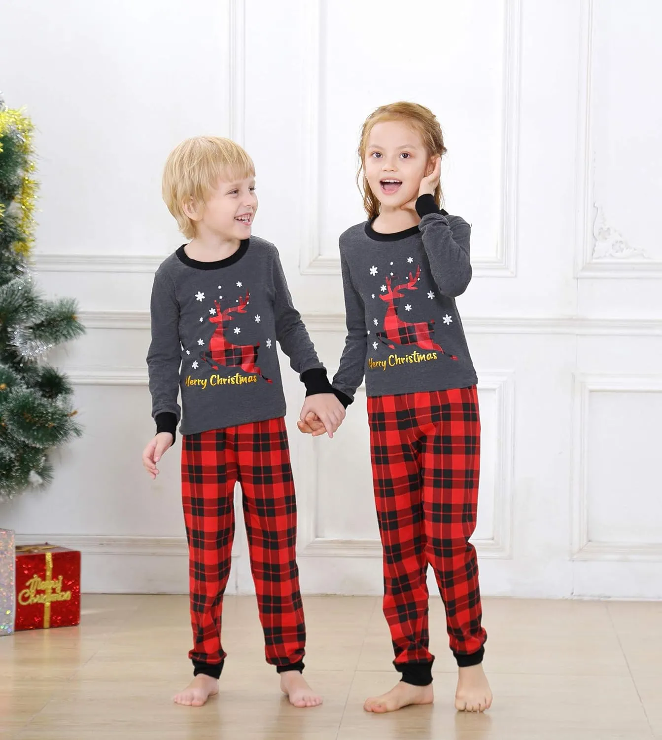 Benaive Matching Family Christmas Pajamas Set Boys Girls Holiday Pjs for Women Men Sleepwear