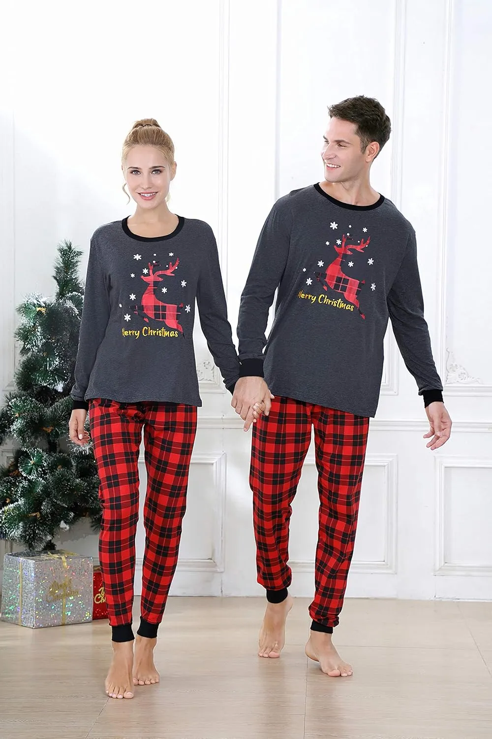 Benaive Matching Family Christmas Pajamas Set Boys Girls Holiday Pjs for Women Men Sleepwear
