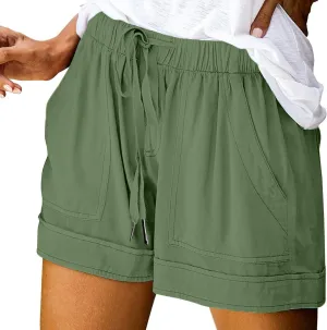 Bermuda Shorts for Women Casual Drawstring Elastic Waist Plus Size Lightweight Pants with Pockets Beach Vacation 2025