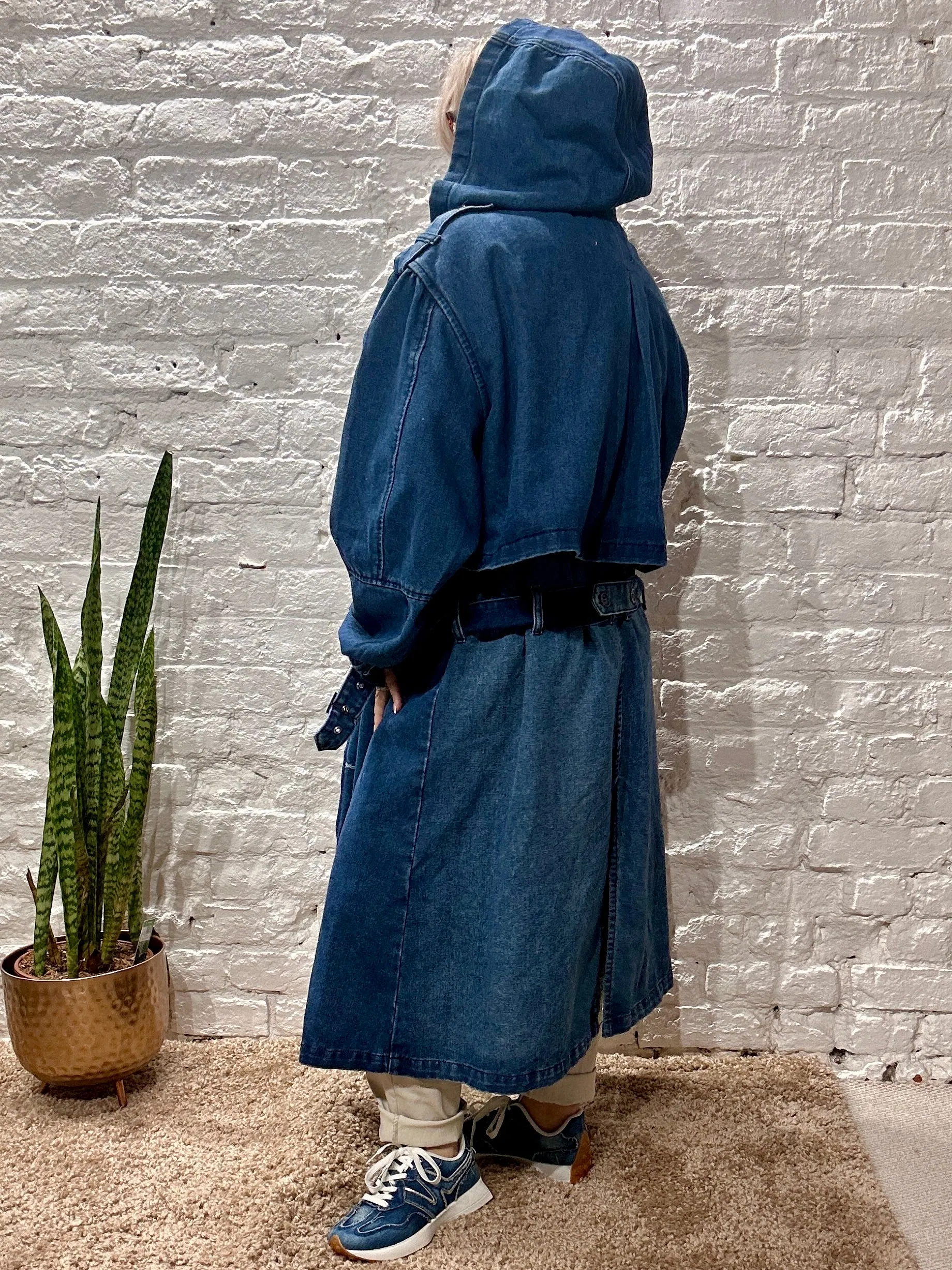 Bluefoundry Classic Oversized Belted Trench In Blue Denim Hoodie