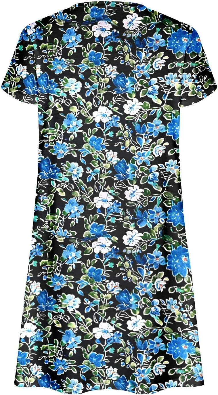 Boho Dresses for Women Summer Floral Print Short Sleeve Crew Neck Mini Dress 2025 Casual Beach A Line Flowy Sundress
