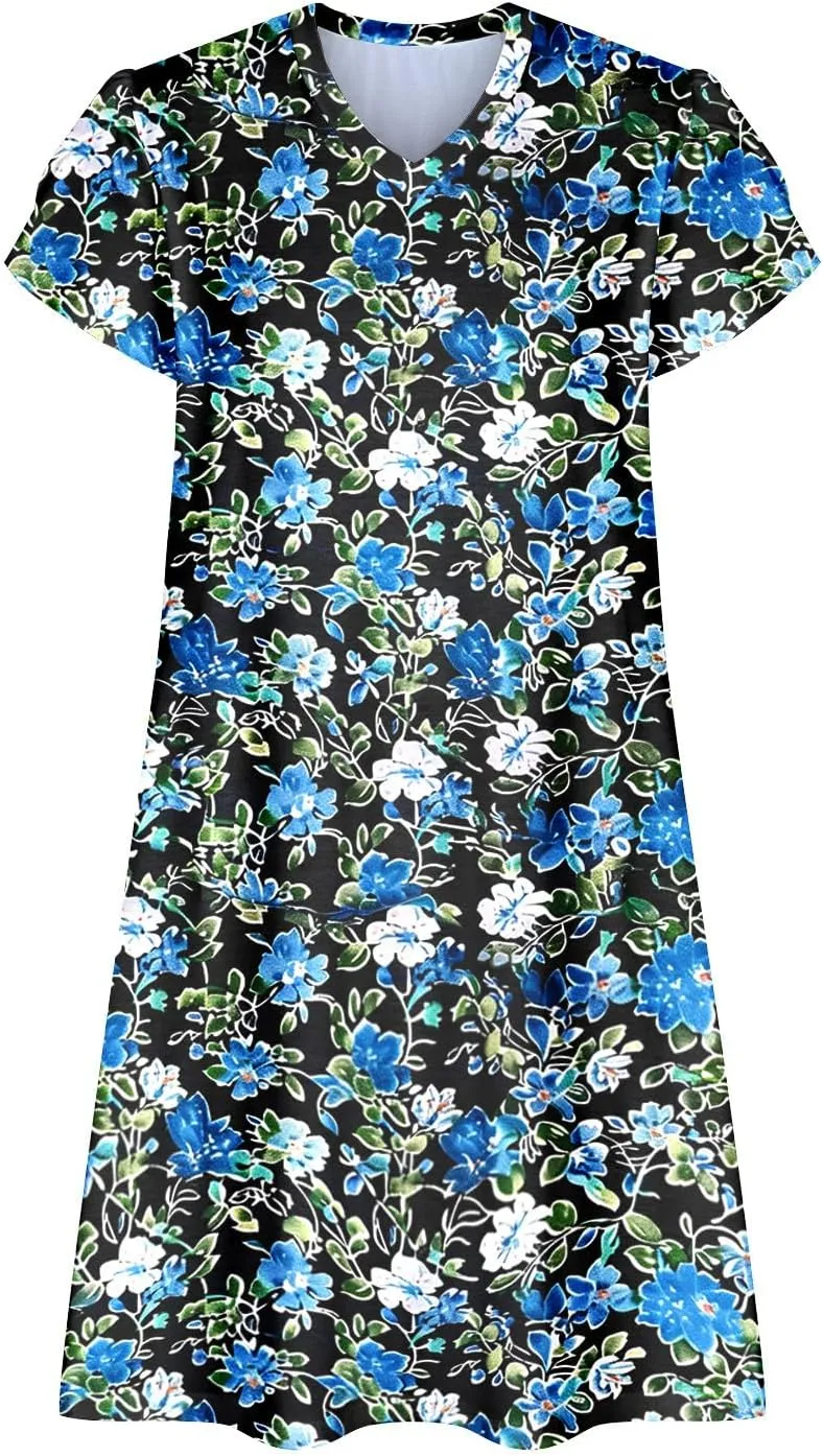 Boho Dresses for Women Summer Floral Print Short Sleeve Crew Neck Mini Dress 2025 Casual Beach A Line Flowy Sundress
