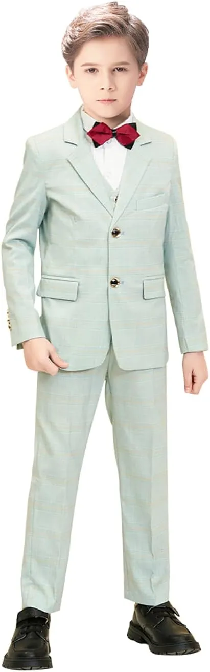 Boy Suits 5 Piece Slim Fit Suit for Kids Toddler Formal Set Wedding Ring Bearer Outfit