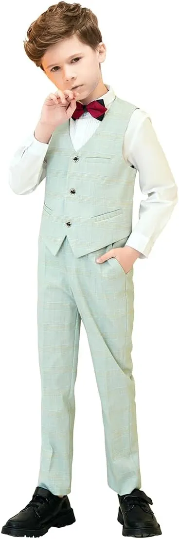 Boy Suits 5 Piece Slim Fit Suit for Kids Toddler Formal Set Wedding Ring Bearer Outfit