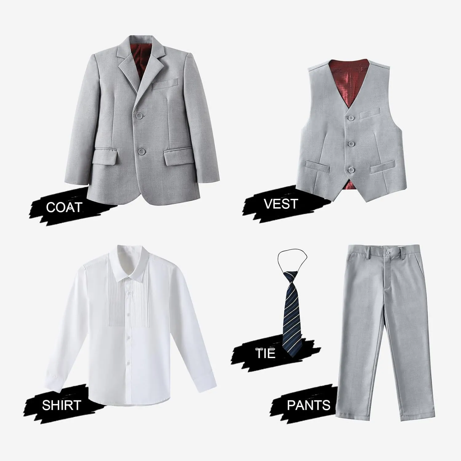 Boys Suit Slim Fit 5 Piece for Kids Toddler Suit Wedding Outfit for Teenage Boys Formal Tuxedo Set