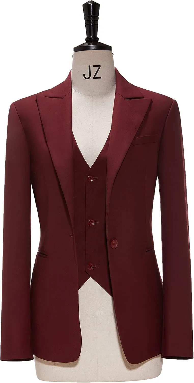 Business Women Suit Set 3 Pieces Notch Lapel Single Breasted Vest for Office Work Lady Suits (Blazer Vest Pants)