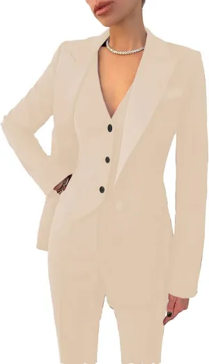 Business Women Suit Set 3 Pieces Notch Lapel Single Breasted Vest for Office Work Lady Suits (Blazer Vest Pants)