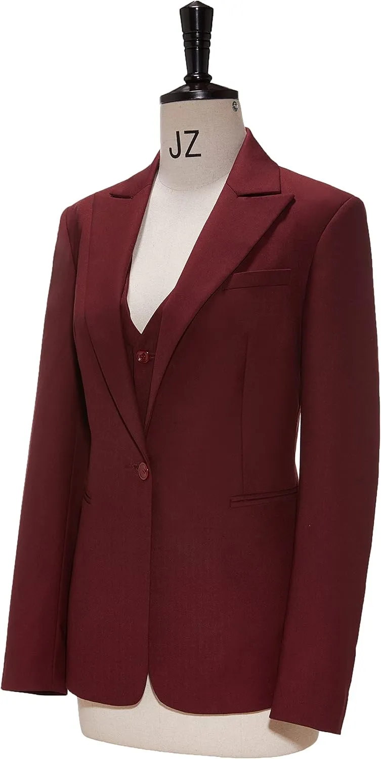 Business Women Suit Set 3 Pieces Notch Lapel Single Breasted Vest for Office Work Lady Suits (Blazer Vest Pants)
