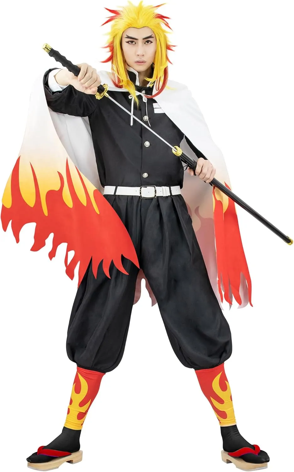 C-ZOFEK Men's US Size Cosplay Costume Kimono Kaori Cloak with Black Suit and Belt for Halloween