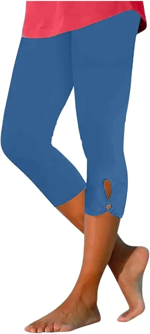 Capri Leggings for Women High Waist Stretch Workout Bottom Cropped Trousers Side Hollow Out Hem Slimming Yoga Pants