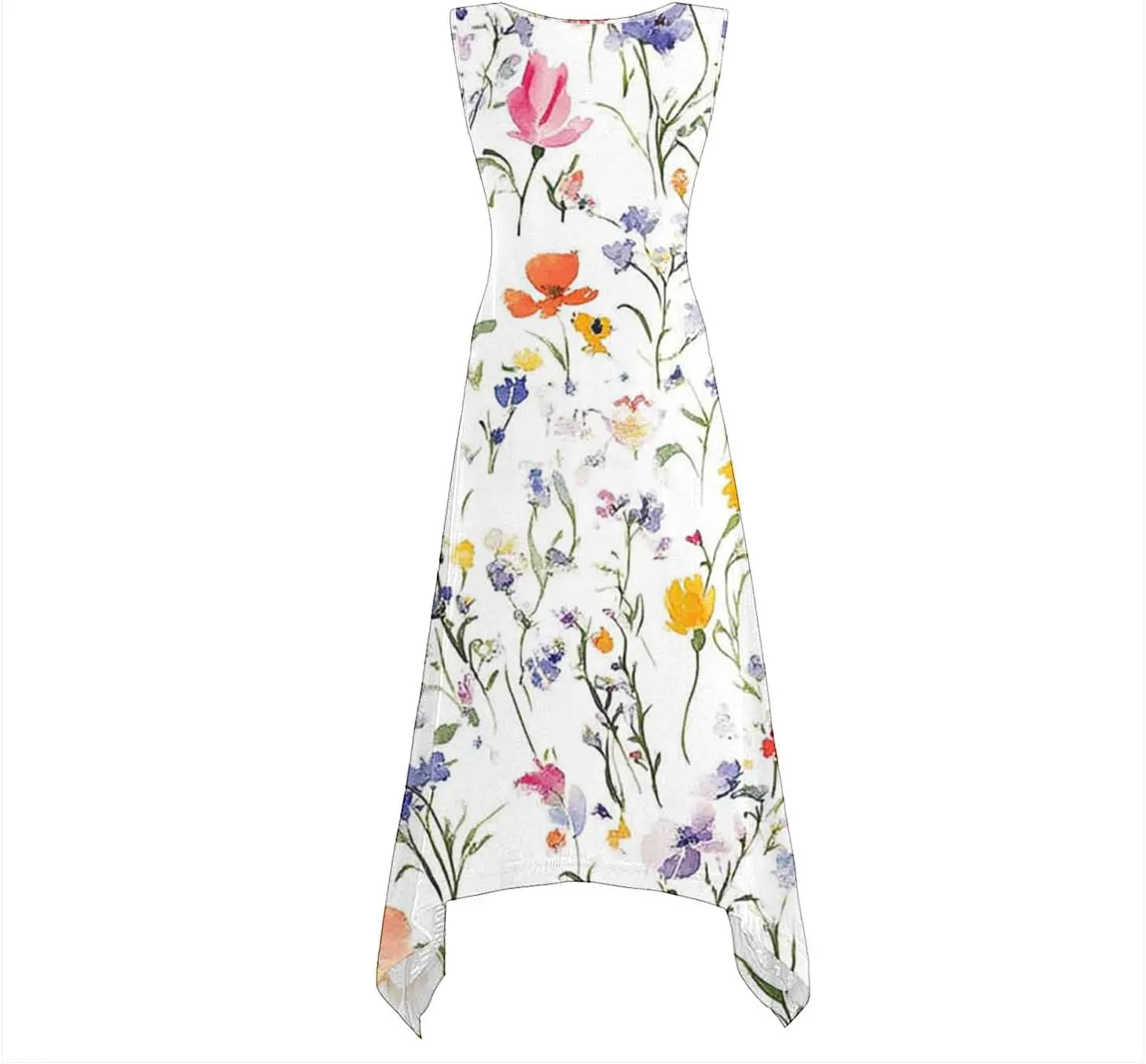 Casual Dresses for Women Summer Sleeveless Floral Beach Sundresses Flowy Irregular Hem Wedding Guest Midi Dress