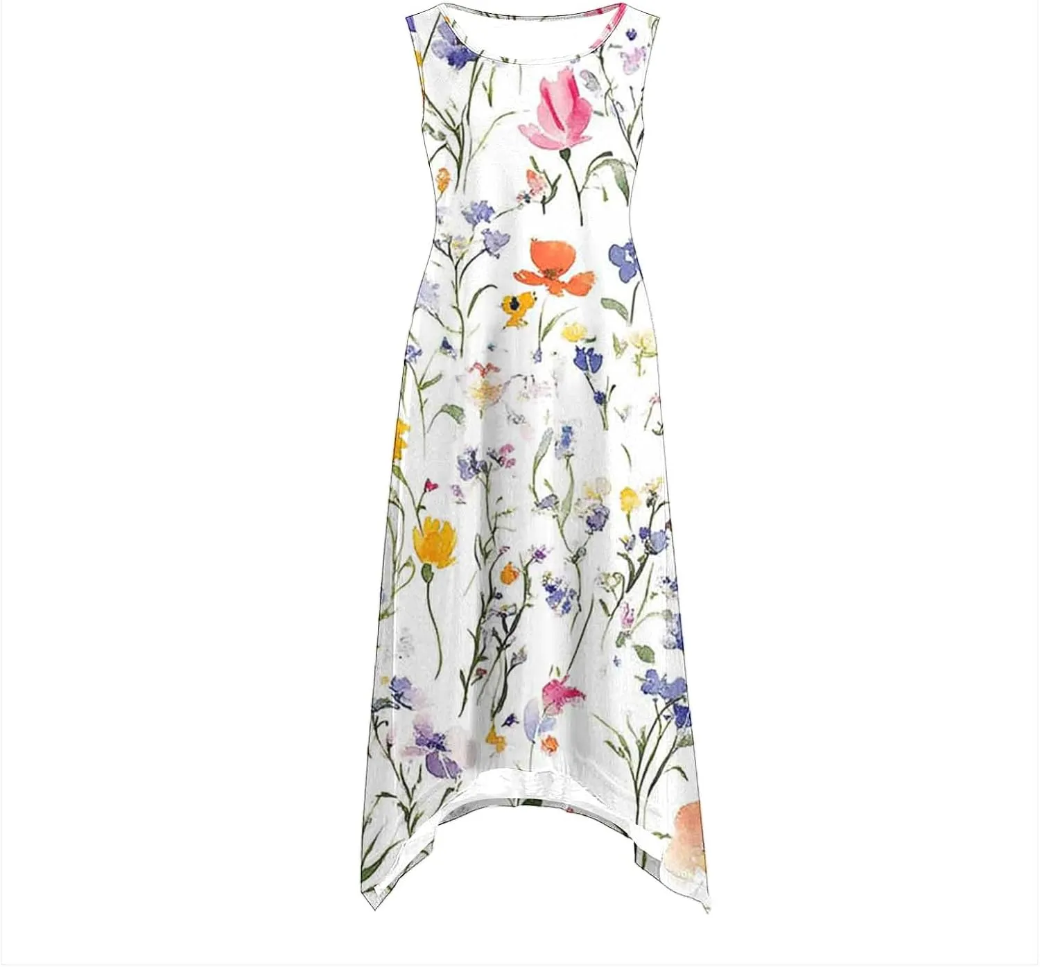 Casual Dresses for Women Summer Sleeveless Floral Beach Sundresses Flowy Irregular Hem Wedding Guest Midi Dress