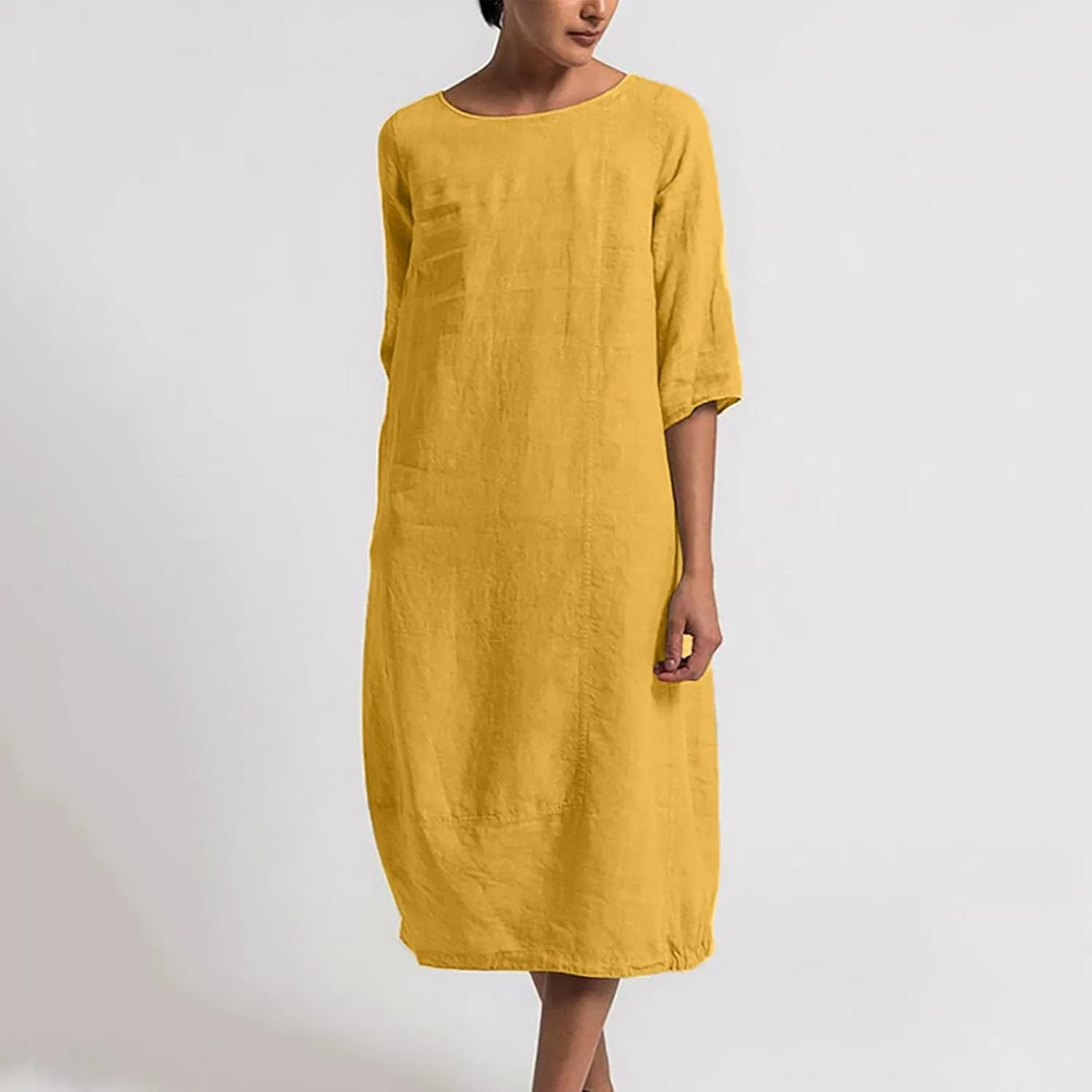 Casual Summer Dresses for Women 2024 Comfy Plus Size Cotton Linen Midi Dresses Loose Fit Half Sleeve Maxi Dresses