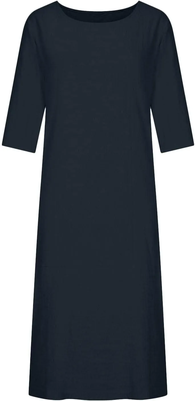 Casual Summer Dresses for Women 2024 Comfy Plus Size Cotton Linen Midi Dresses Loose Fit Half Sleeve Maxi Dresses
