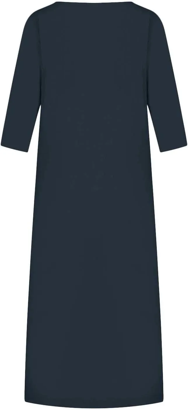 Casual Summer Dresses for Women 2024 Comfy Plus Size Cotton Linen Midi Dresses Loose Fit Half Sleeve Maxi Dresses