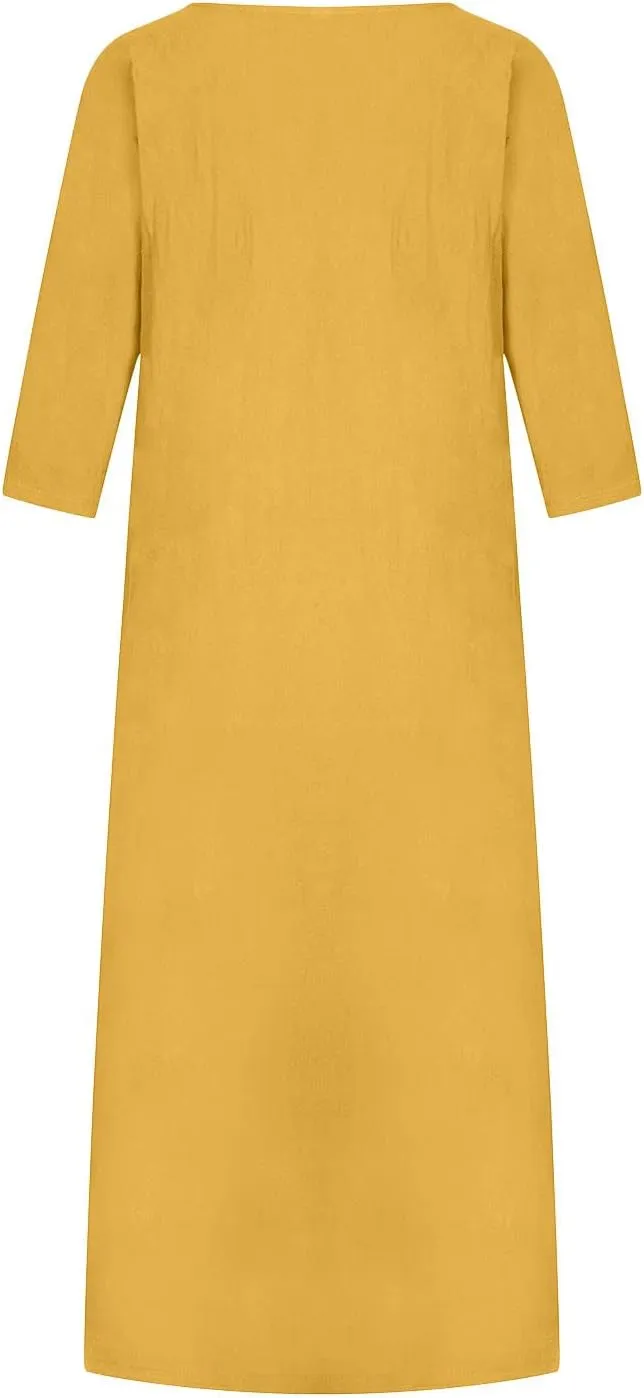 Casual Summer Dresses for Women 2024 Comfy Plus Size Cotton Linen Midi Dresses Loose Fit Half Sleeve Maxi Dresses