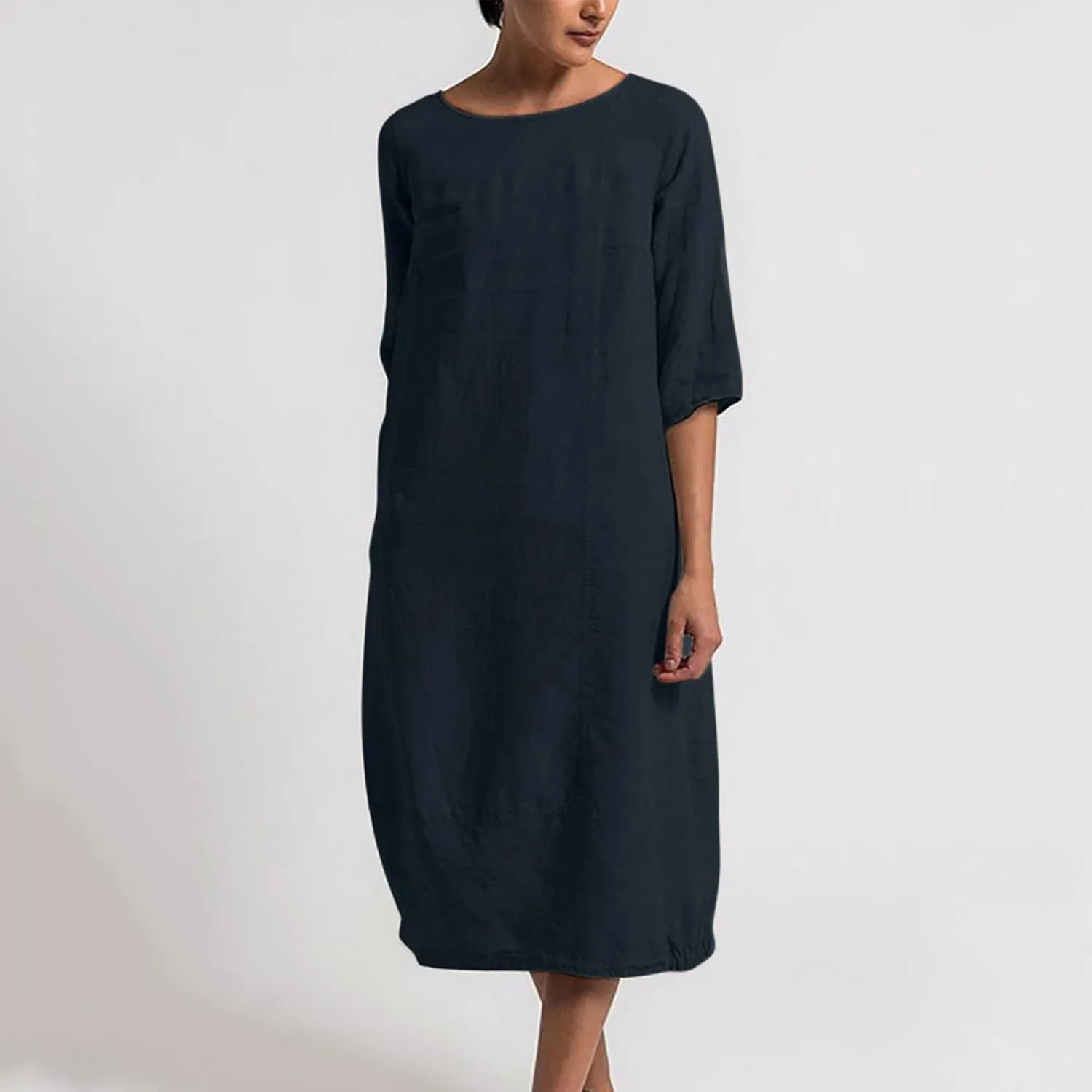 Casual Summer Dresses for Women 2024 Comfy Plus Size Cotton Linen Midi Dresses Loose Fit Half Sleeve Maxi Dresses