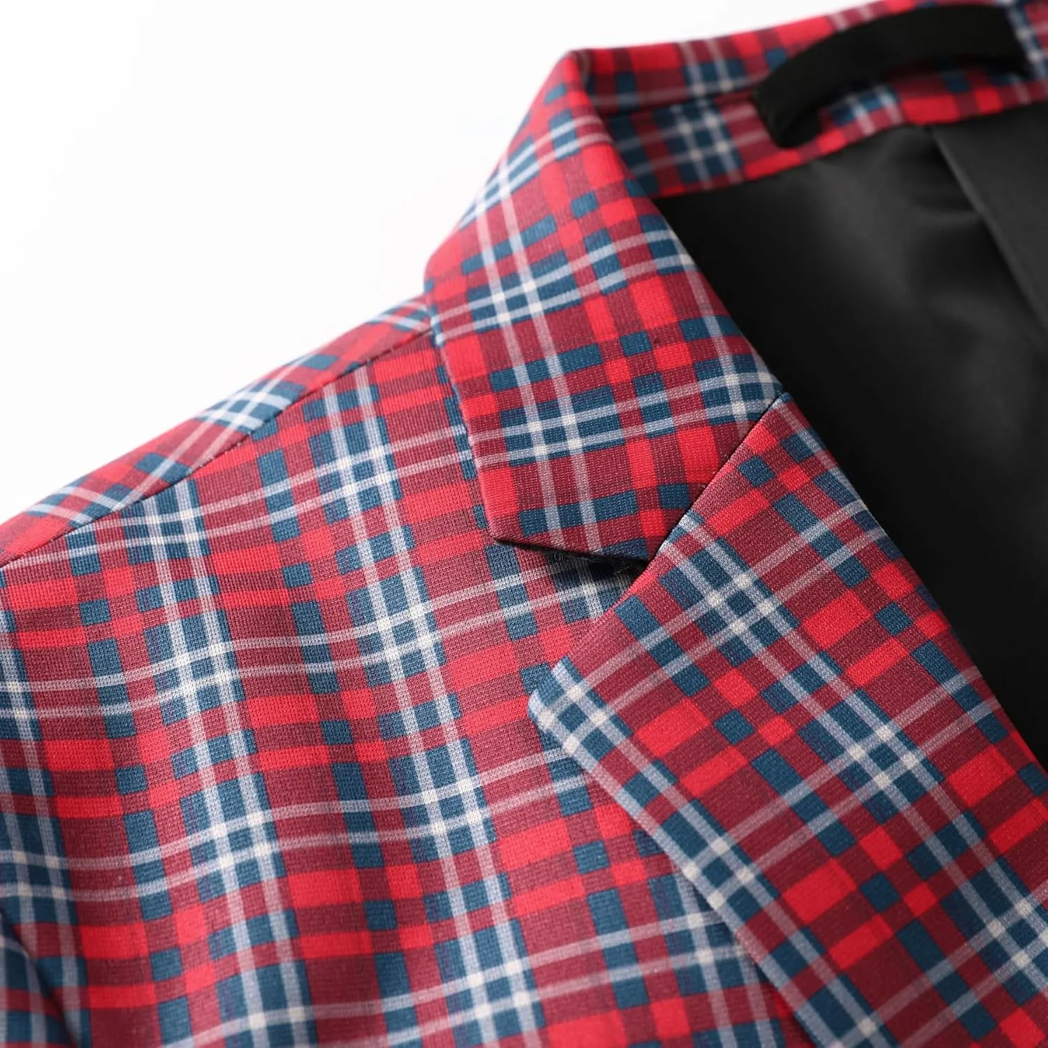 Cloudstyle Mens 3 Piece Slim fit Checked Suit Blue/Black Single Breasted Vintage Suits