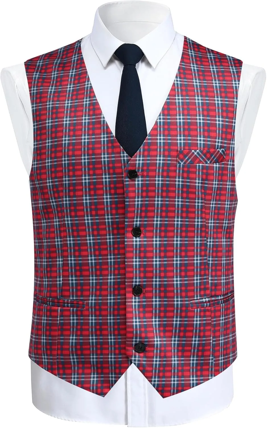 Cloudstyle Mens 3 Piece Slim fit Checked Suit Blue/Black Single Breasted Vintage Suits