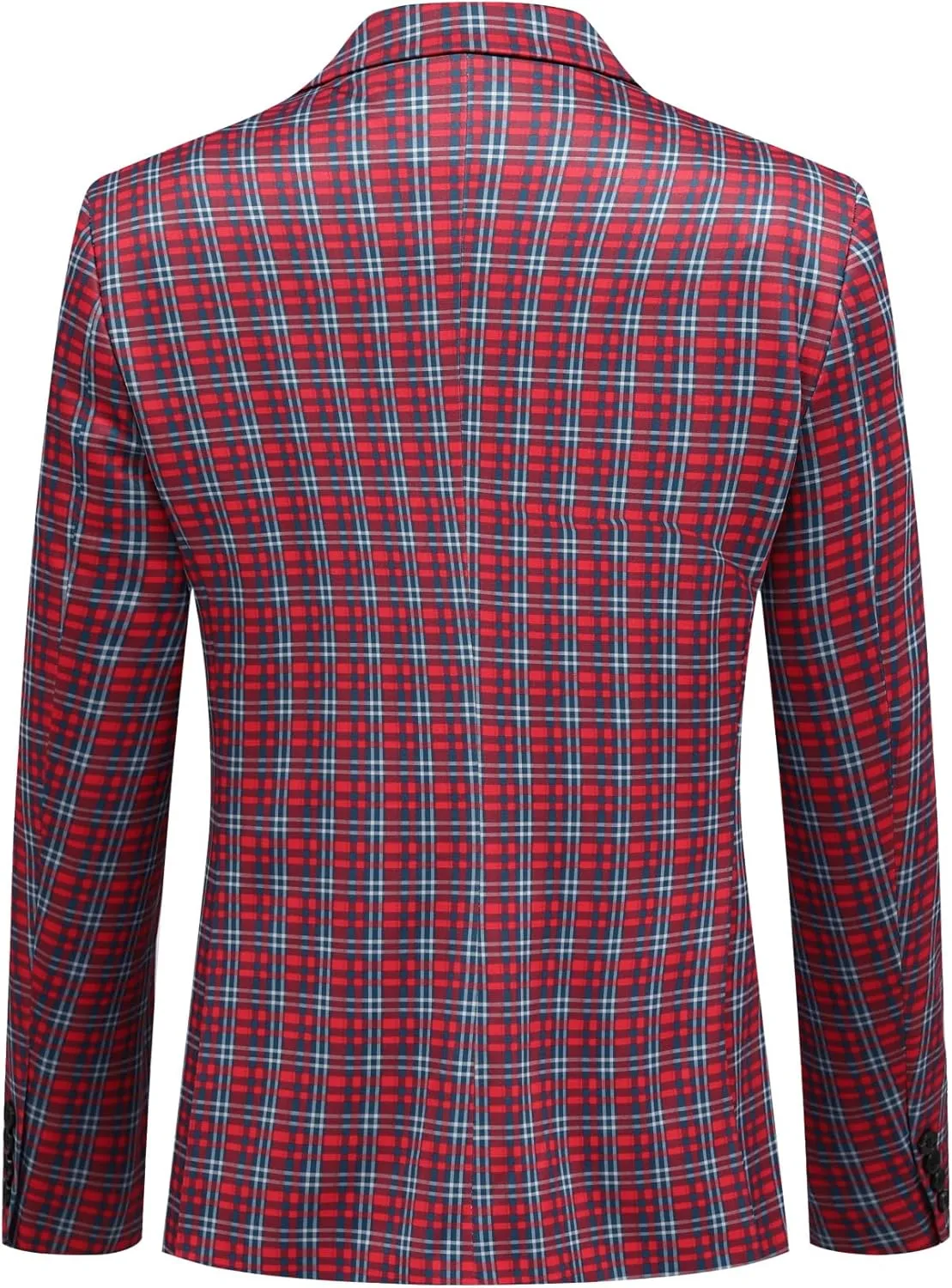 Cloudstyle Mens 3 Piece Slim fit Checked Suit Blue/Black Single Breasted Vintage Suits