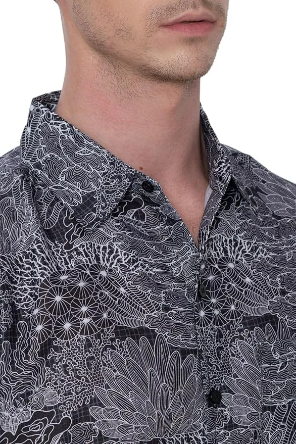 Coral Coast Linen Effect Mens Soft Breathable Hawaiian Shirt Black