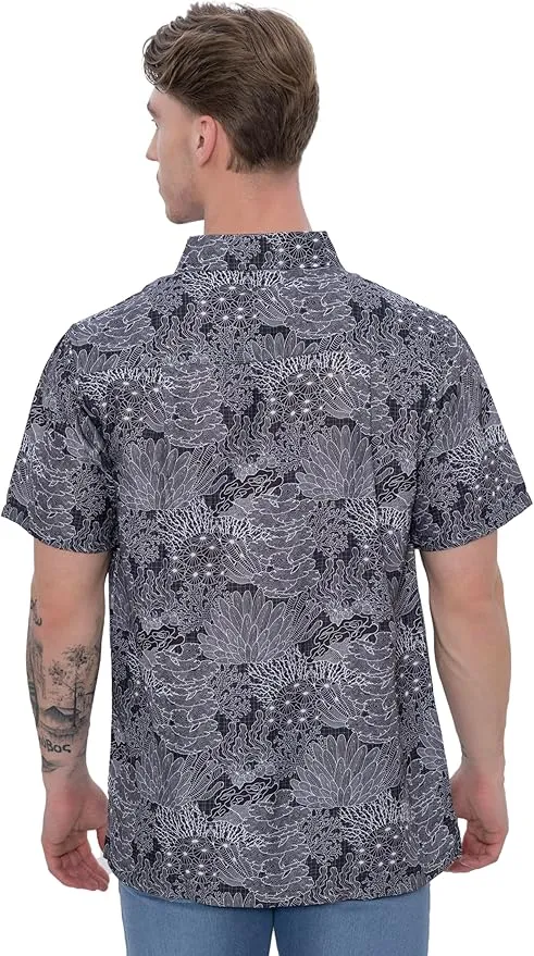 Coral Coast Linen Effect Mens Soft Breathable Hawaiian Shirt Black