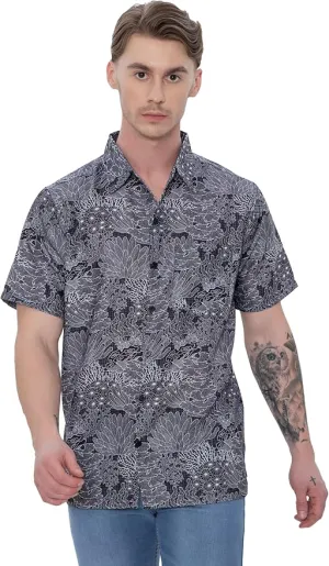 Coral Coast Linen Effect Mens Soft Breathable Hawaiian Shirt Black