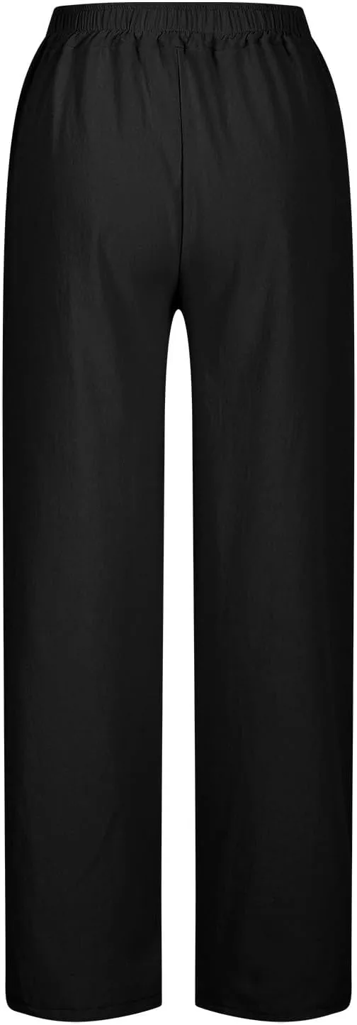 Cotton Linen Pants for Women 2025 Summer Gauze Drawstring High Waisted Wide Leg Trousers Beach Vacation Clothes