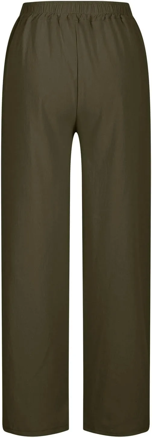 Cotton Linen Pants for Women 2025 Summer Gauze Drawstring High Waisted Wide Leg Trousers Beach Vacation Clothes