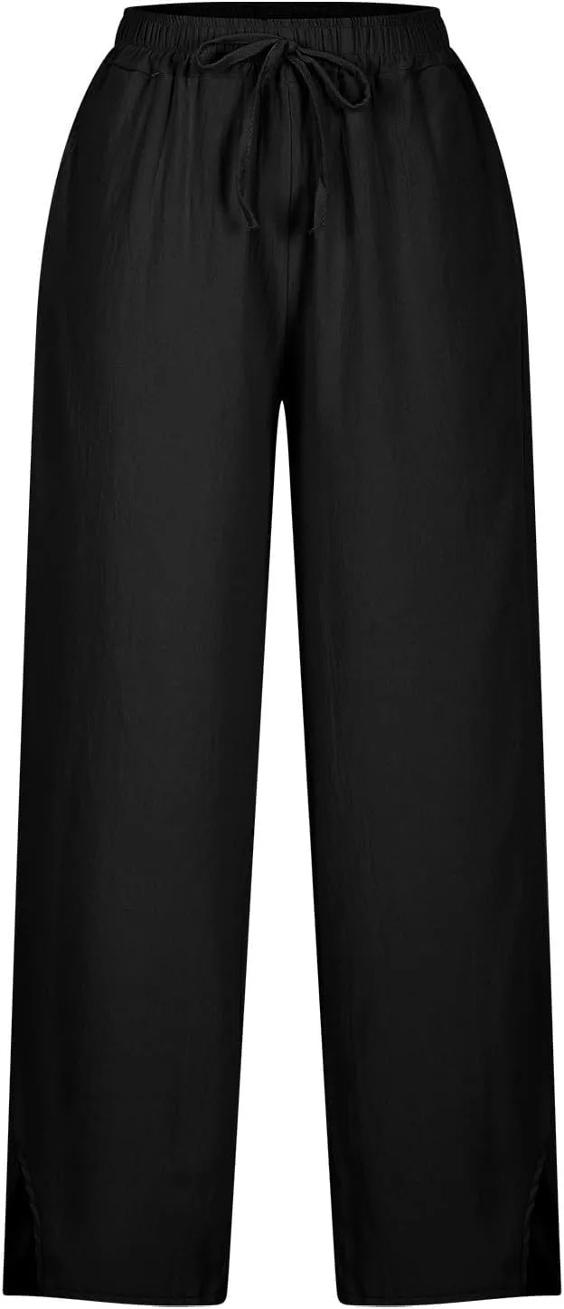 Cotton Linen Pants for Women 2025 Summer Gauze Drawstring High Waisted Wide Leg Trousers Beach Vacation Clothes