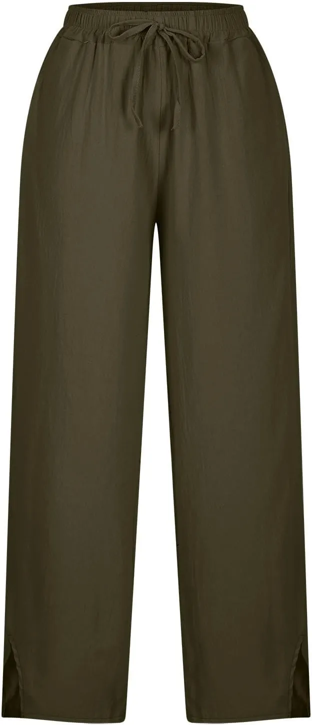 Cotton Linen Pants for Women 2025 Summer Gauze Drawstring High Waisted Wide Leg Trousers Beach Vacation Clothes