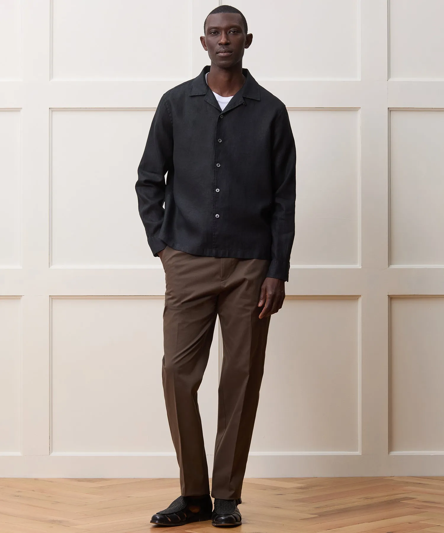 Cropped Sea Soft Irish Linen Camp Collar Shirt