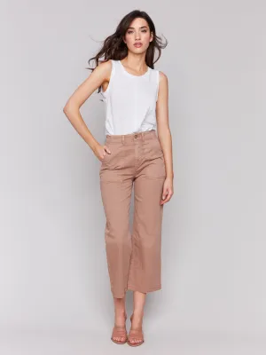 Cropped Utility Pocket Twill Pants - Biscuit