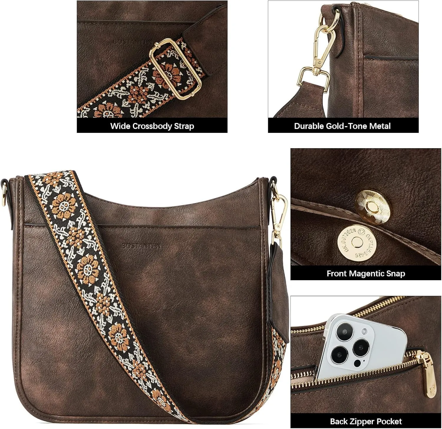 Crossbody Bags for Women  Vegan Leather Shoulder Handbags with Wide Strap, Trendy Hobo Purses with Multiple Pockets
