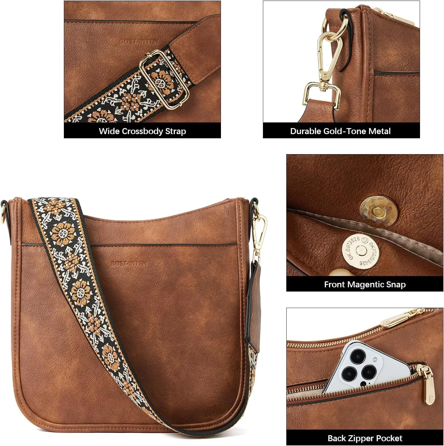 Crossbody Bags for Women  Vegan Leather Shoulder Handbags with Wide Strap, Trendy Hobo Purses with Multiple Pockets