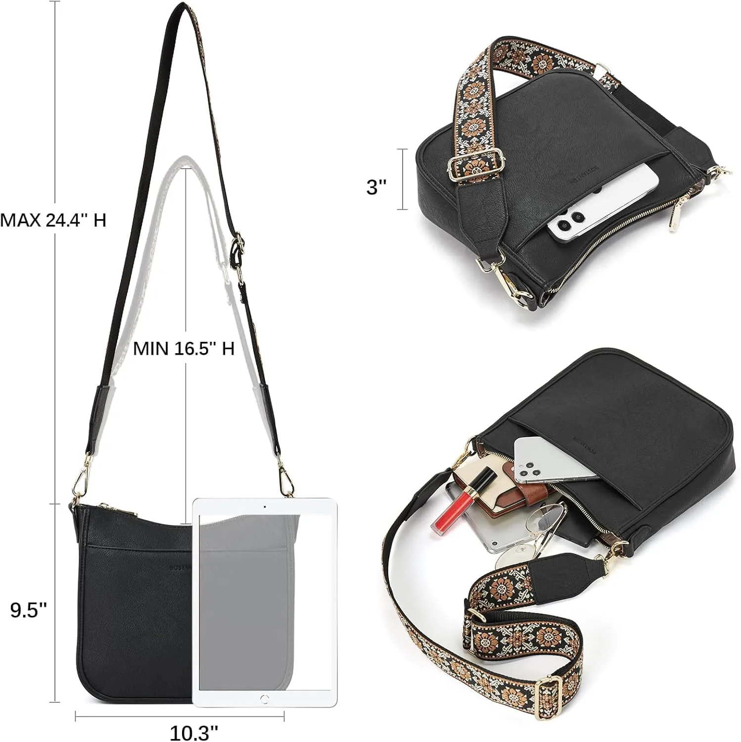 Crossbody Bags for Women  Vegan Leather Shoulder Handbags with Wide Strap, Trendy Hobo Purses with Multiple Pockets