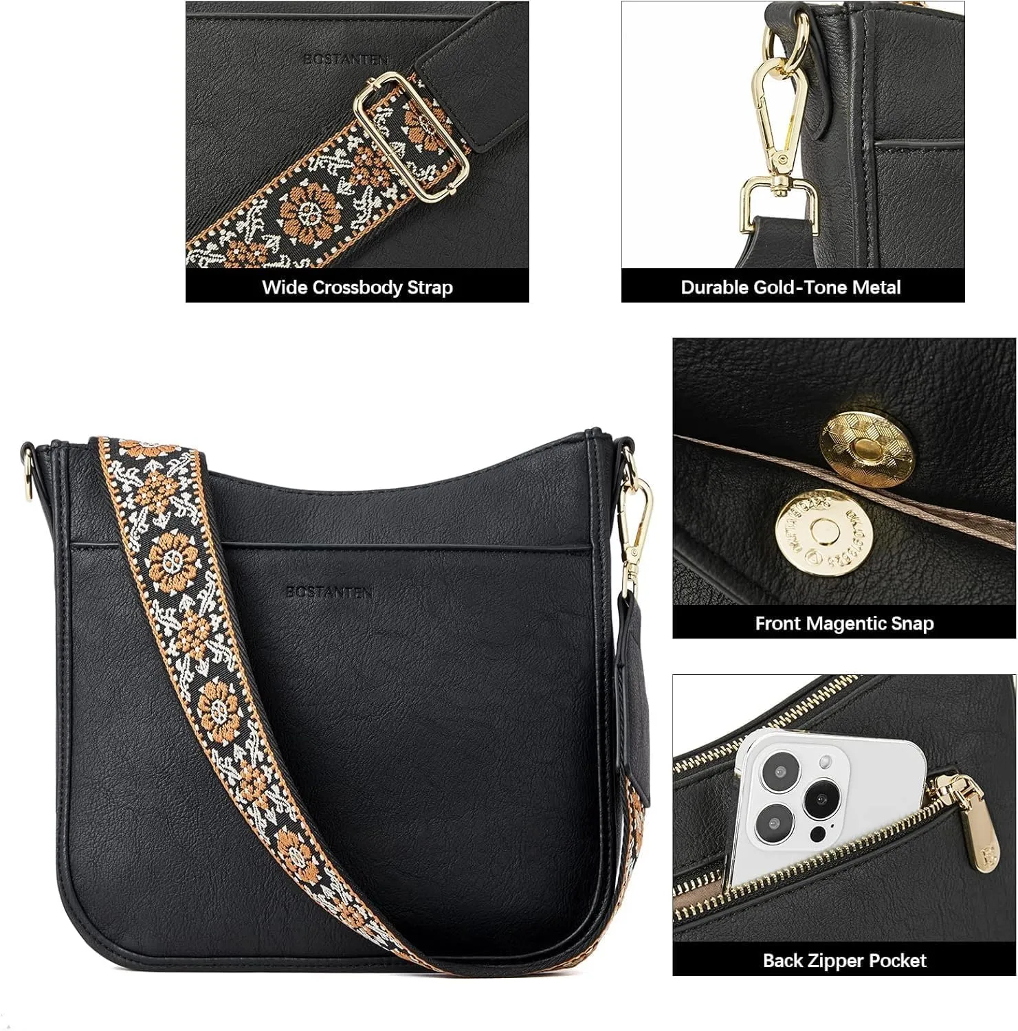 Crossbody Bags for Women  Vegan Leather Shoulder Handbags with Wide Strap, Trendy Hobo Purses with Multiple Pockets