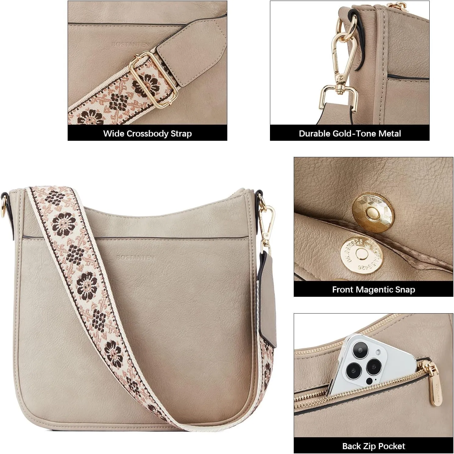 Crossbody Bags for Women  Vegan Leather Shoulder Handbags with Wide Strap, Trendy Hobo Purses with Multiple Pockets