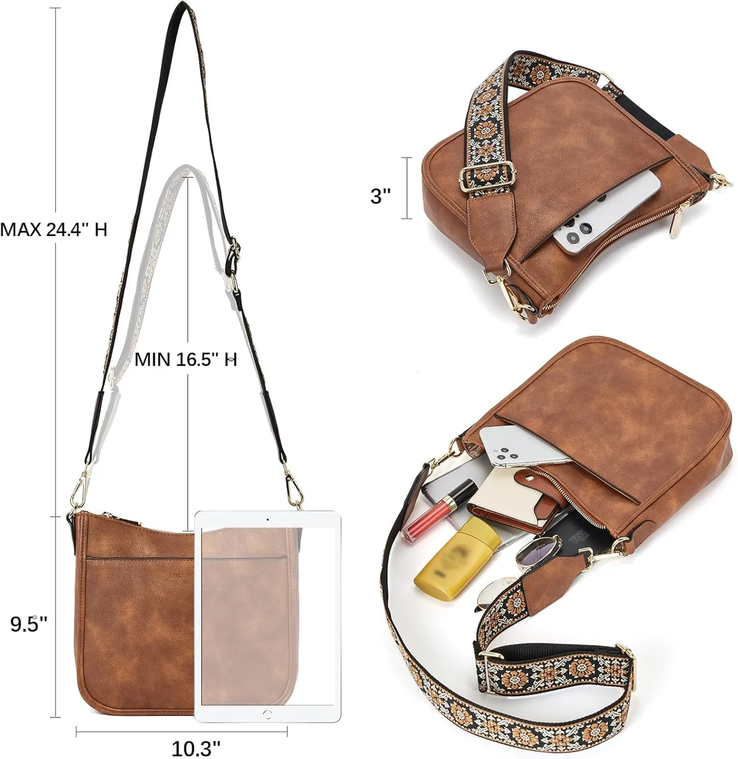 Crossbody Bags for Women  Vegan Leather Shoulder Handbags with Wide Strap, Trendy Hobo Purses with Multiple Pockets