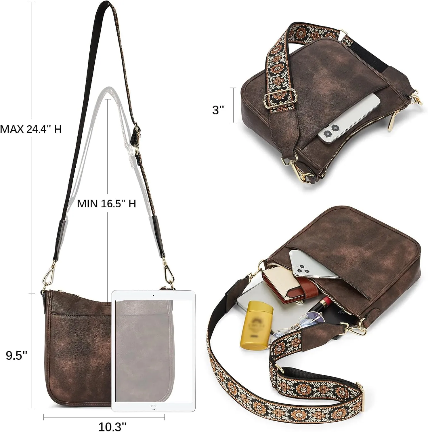 Crossbody Bags for Women  Vegan Leather Shoulder Handbags with Wide Strap, Trendy Hobo Purses with Multiple Pockets
